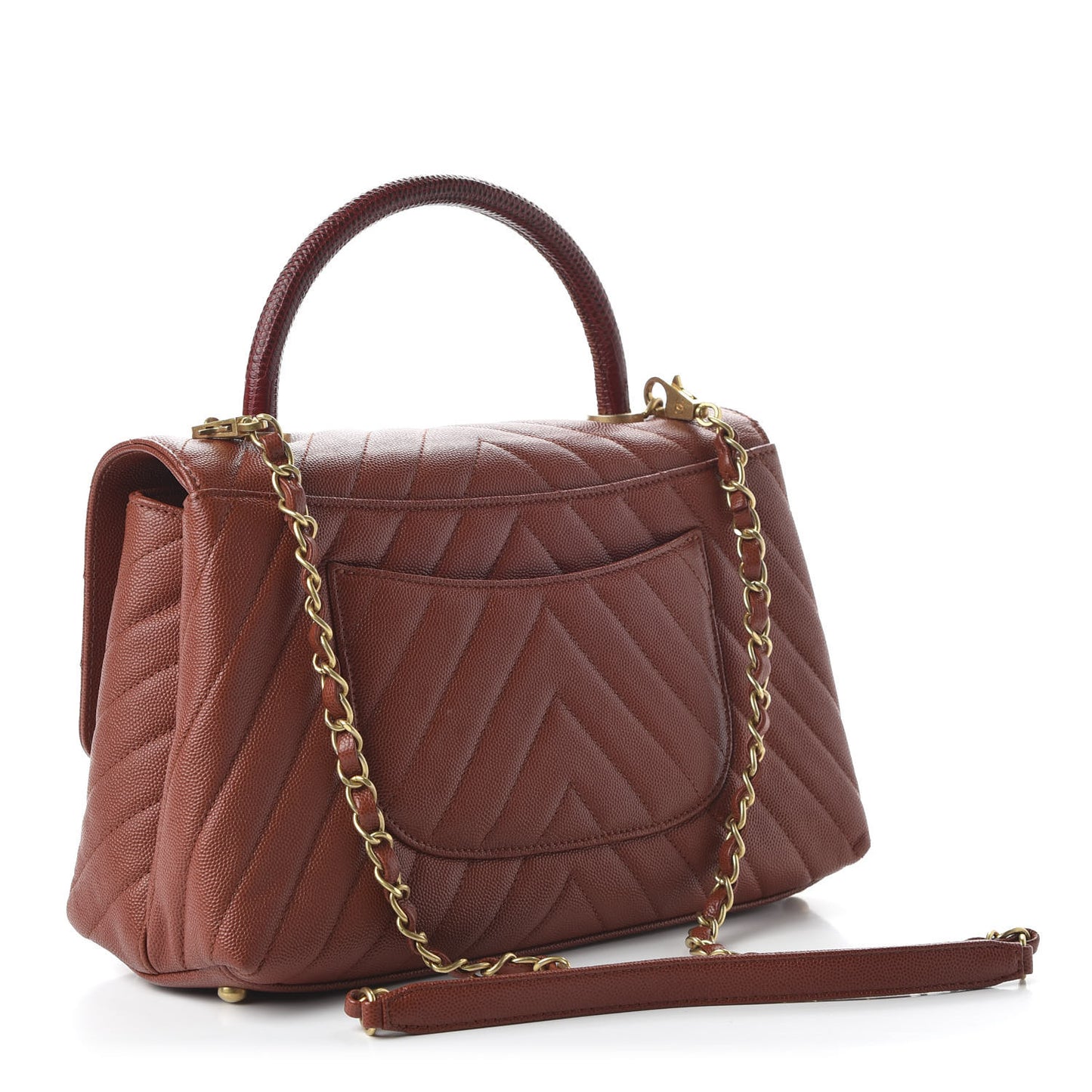 Caviar Lizard Chevron Quilted Small Coco Handle Flap Dark Orange