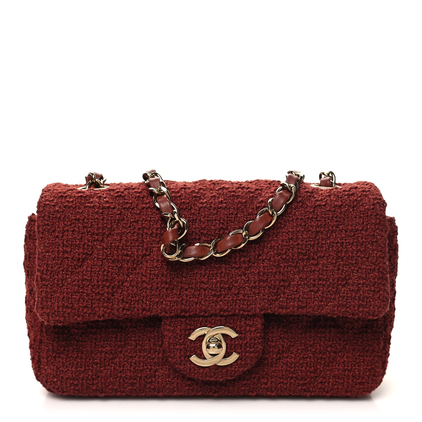 Wool Tweed Quilted Mini Rectangular Flap Brown