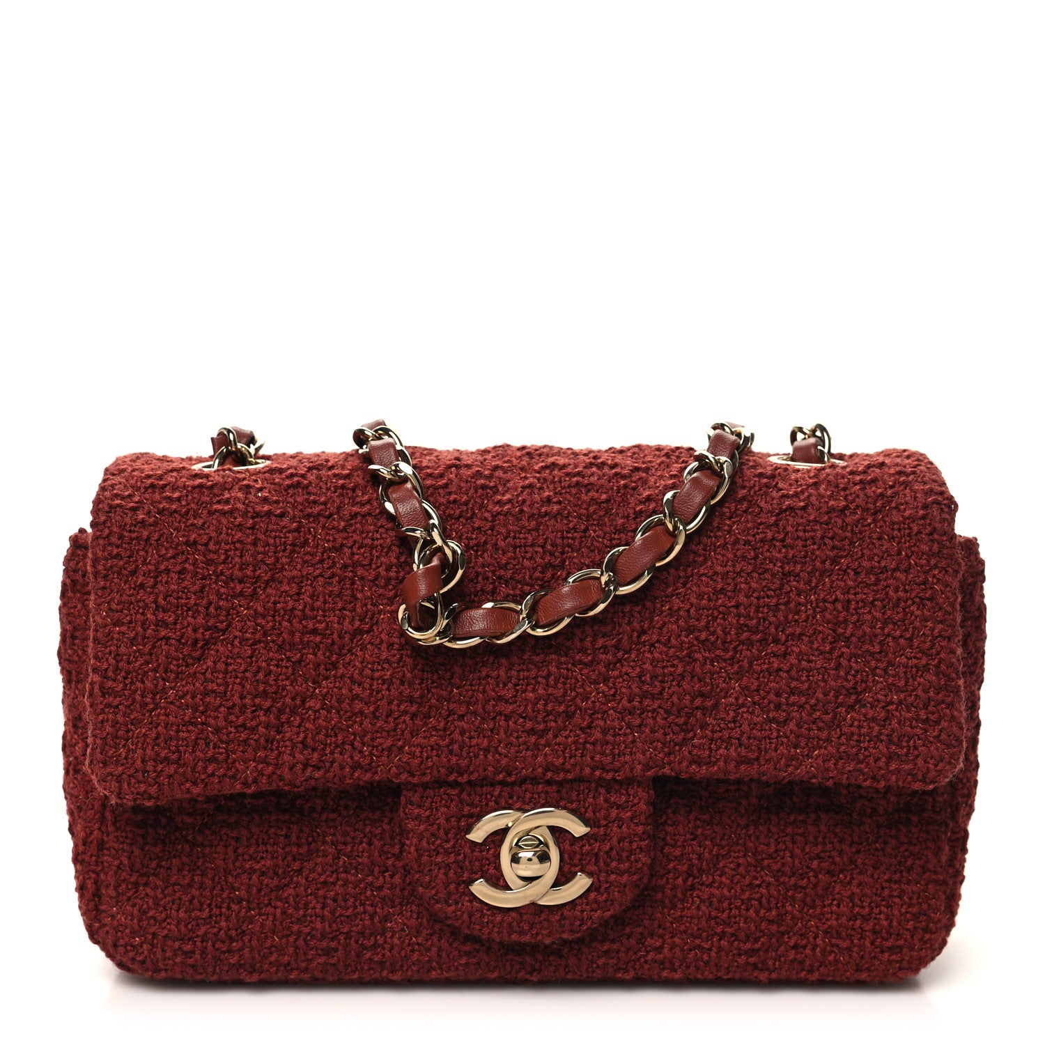Chanel Wool Tweed Quilted Mini Rectangular Flap Brown 1 of 11
