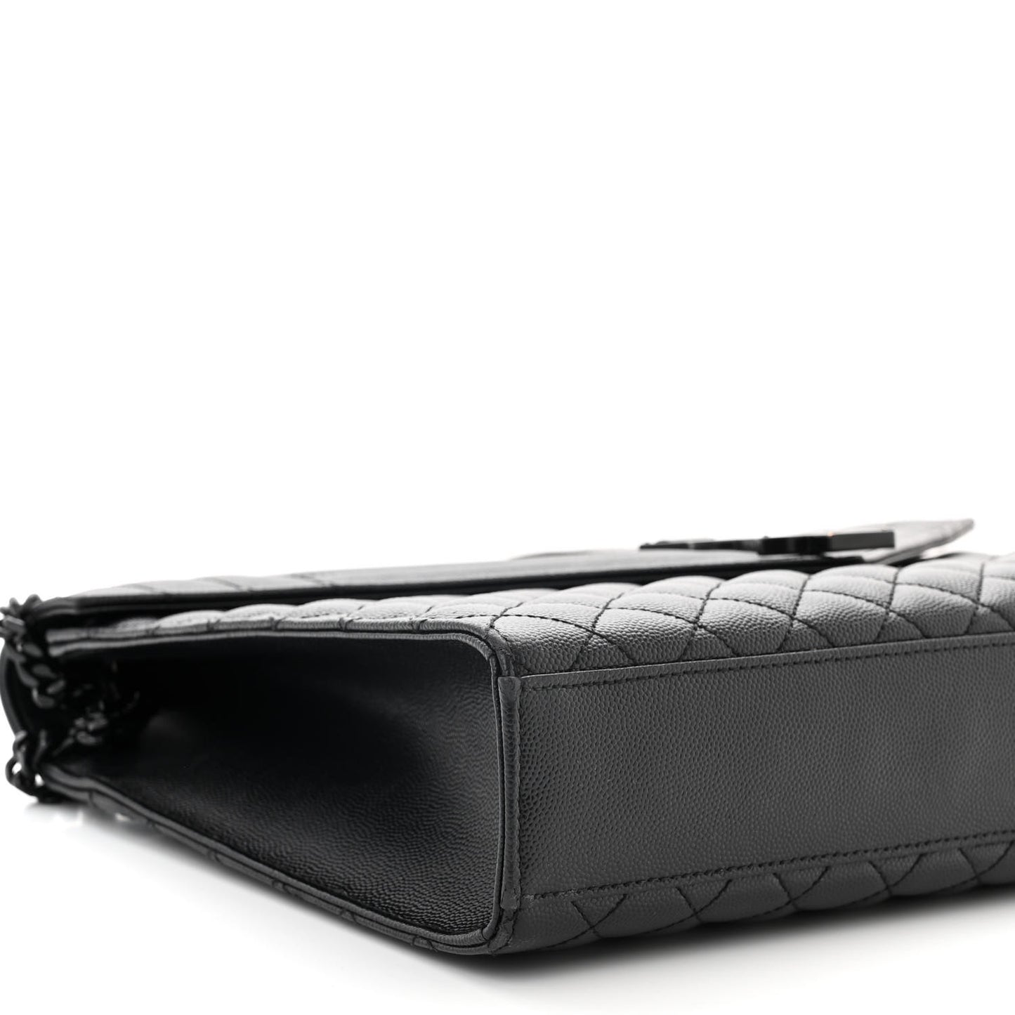 Grain De Poudre Textured Mixed Matelasse Large Triquilt Monogram Monochrome Satchel Black