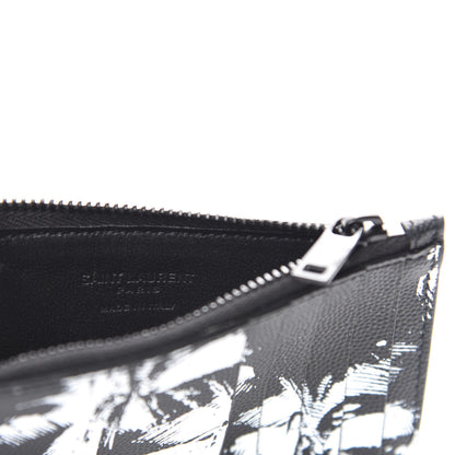 Saint Laurent Grain de Poudre Palm Tree 5 Fragments Zip Pouch Card Holder Black 6 of 7