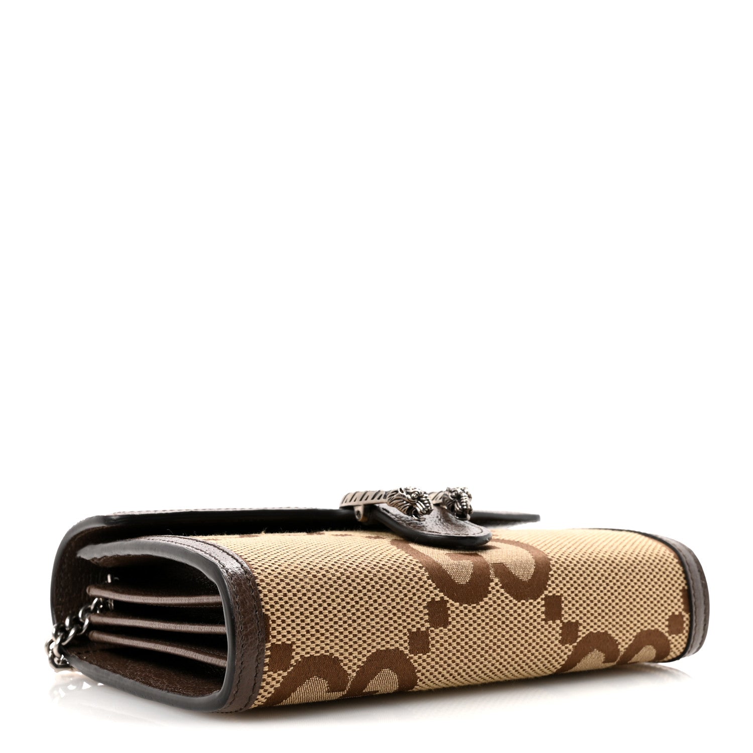 Gucci Monogram Jumbo GG Textured Dollar Calfskin Mini Dionysus Chain Wallet Camel Ebony New Acero 4 of 11