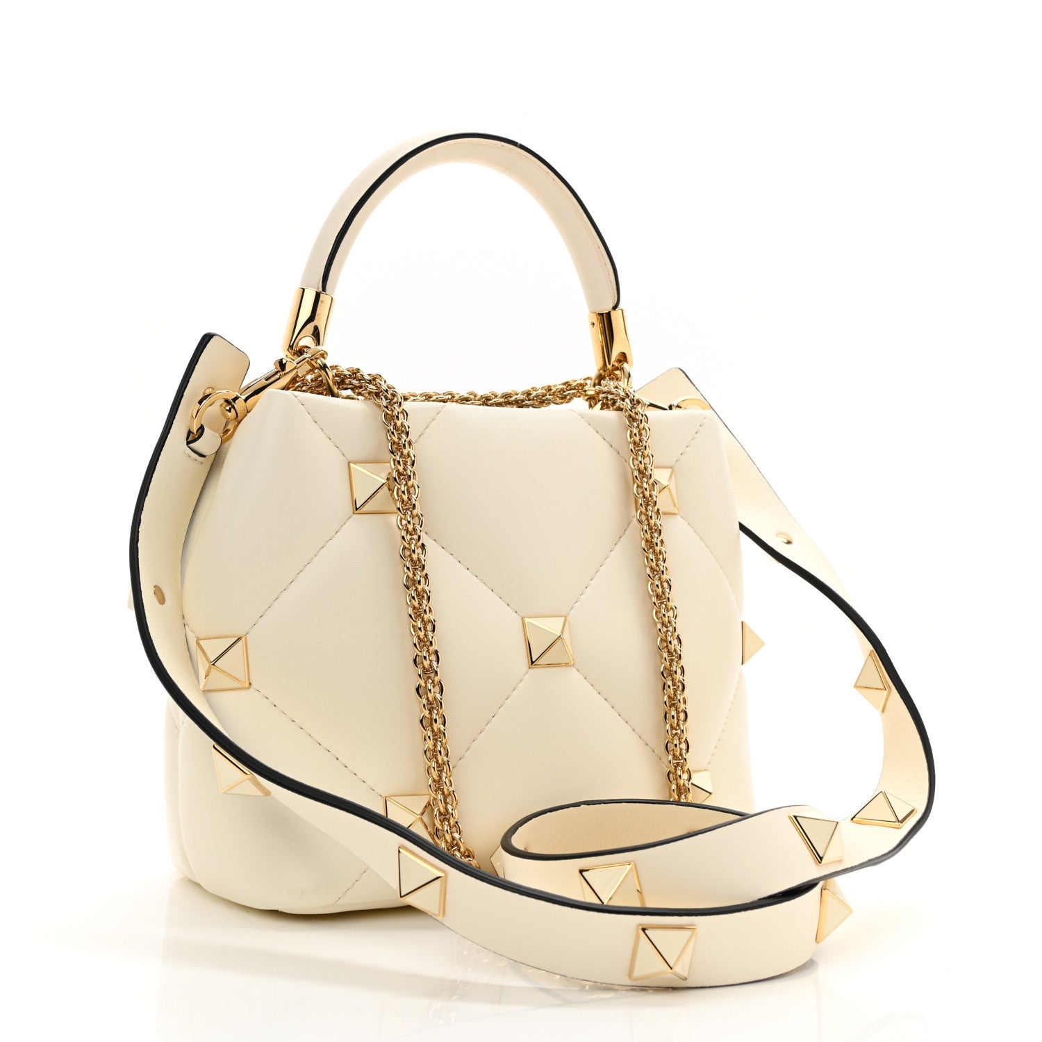 Valentino Garavani Nappa Enamel Small Roman Stud The Handle Bag Ivory 3 of 9