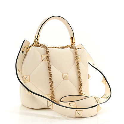 Valentino Garavani Nappa Enamel Small Roman Stud The Handle Bag Ivory 3 of 9