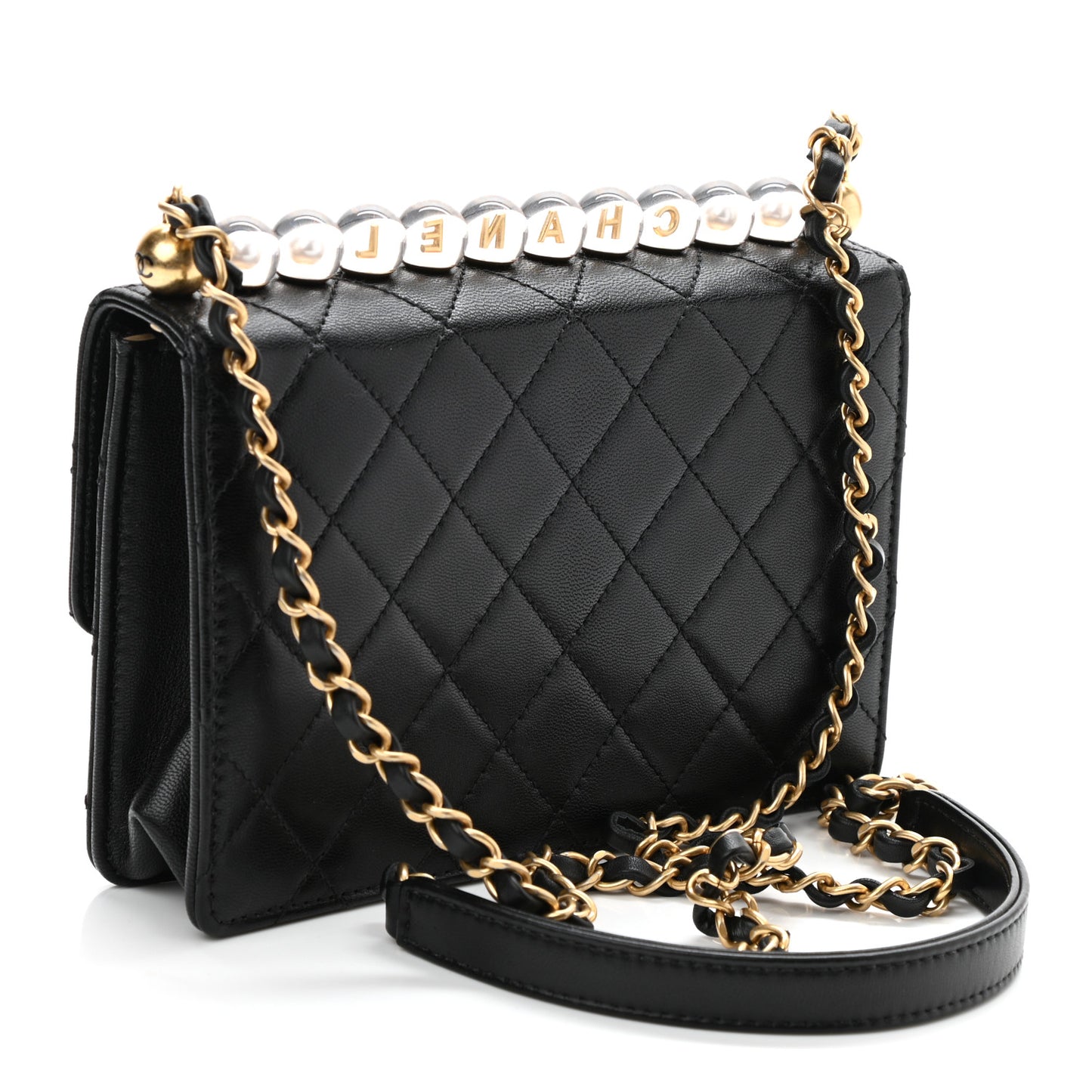 Goatskin Quilted Logo Small Chic Flap Black