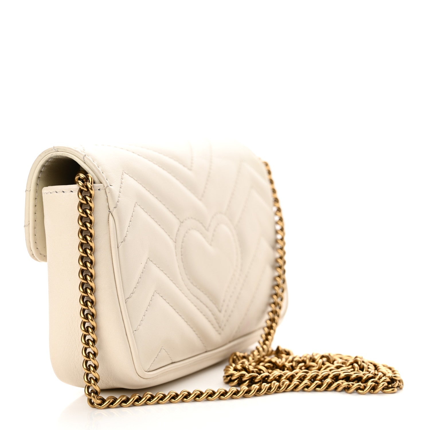 Gucci Calfskin Matelasse Super Mini GG Marmont Shoulder Bag White 3 of 16