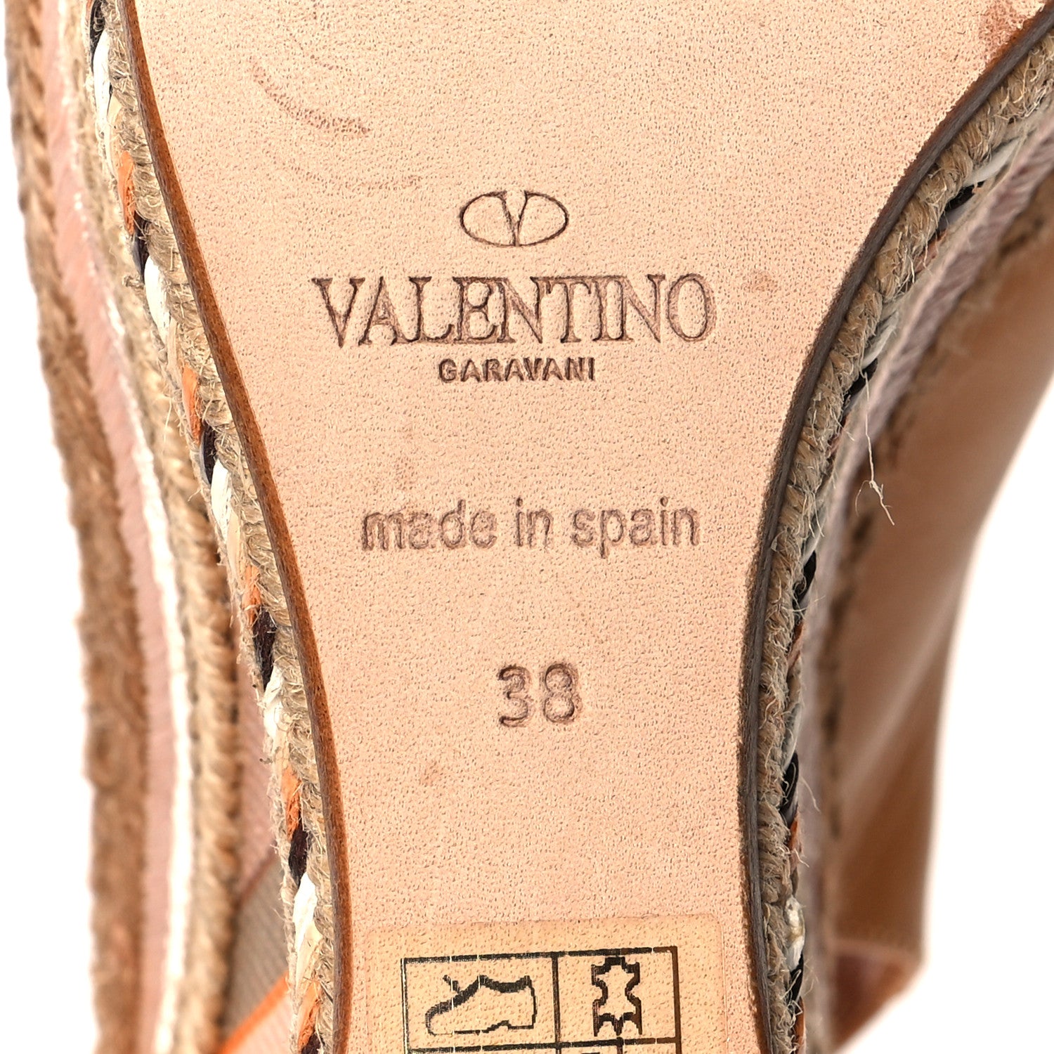 Valentino Garavani Calfskin Canvas Native Couture 1975 Espadrille Wedge Slingback Sandals 38 Mandarin Sorbet Multicolor 7 of 8