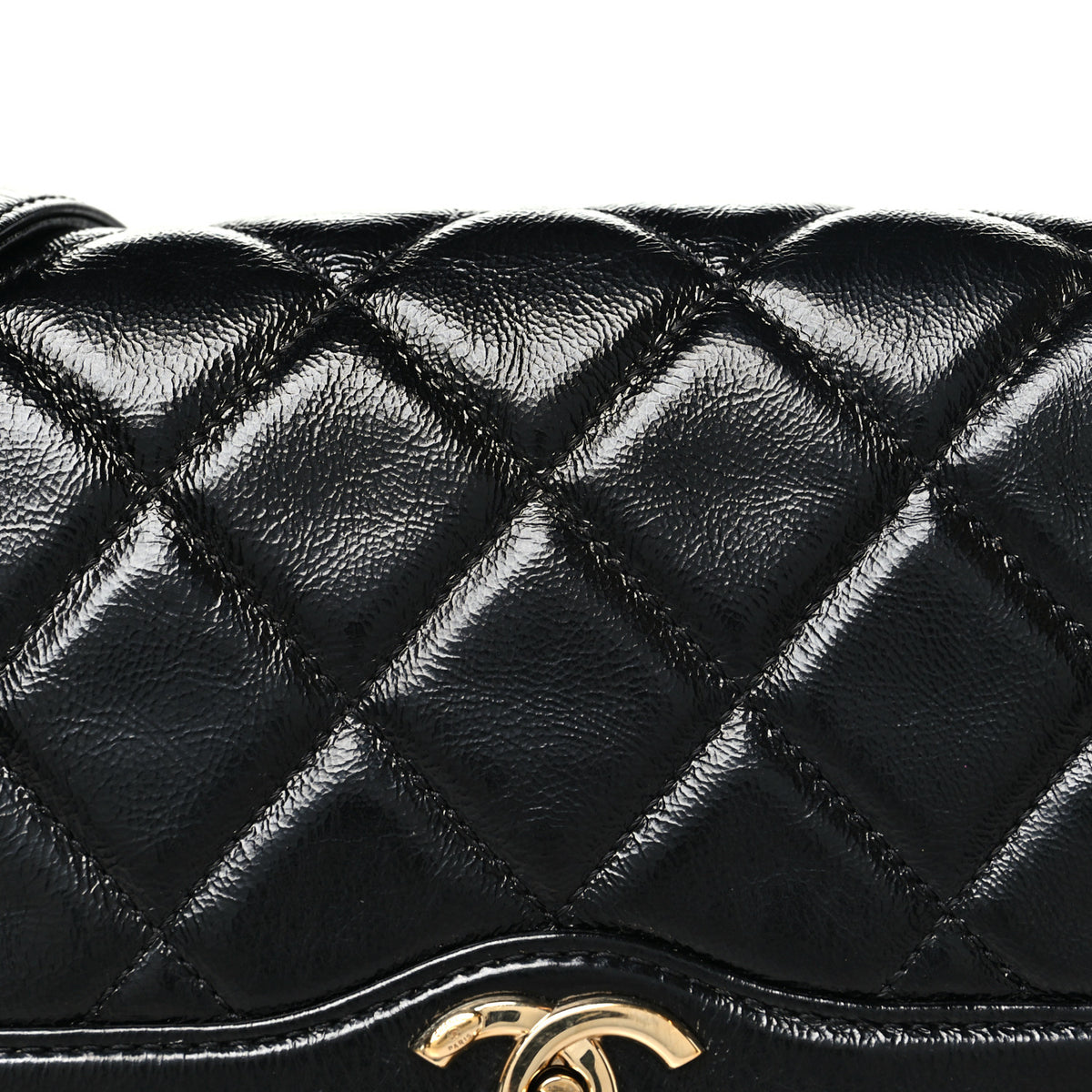 Crumpled Glazed Lambskin Quilted Small Flap Black