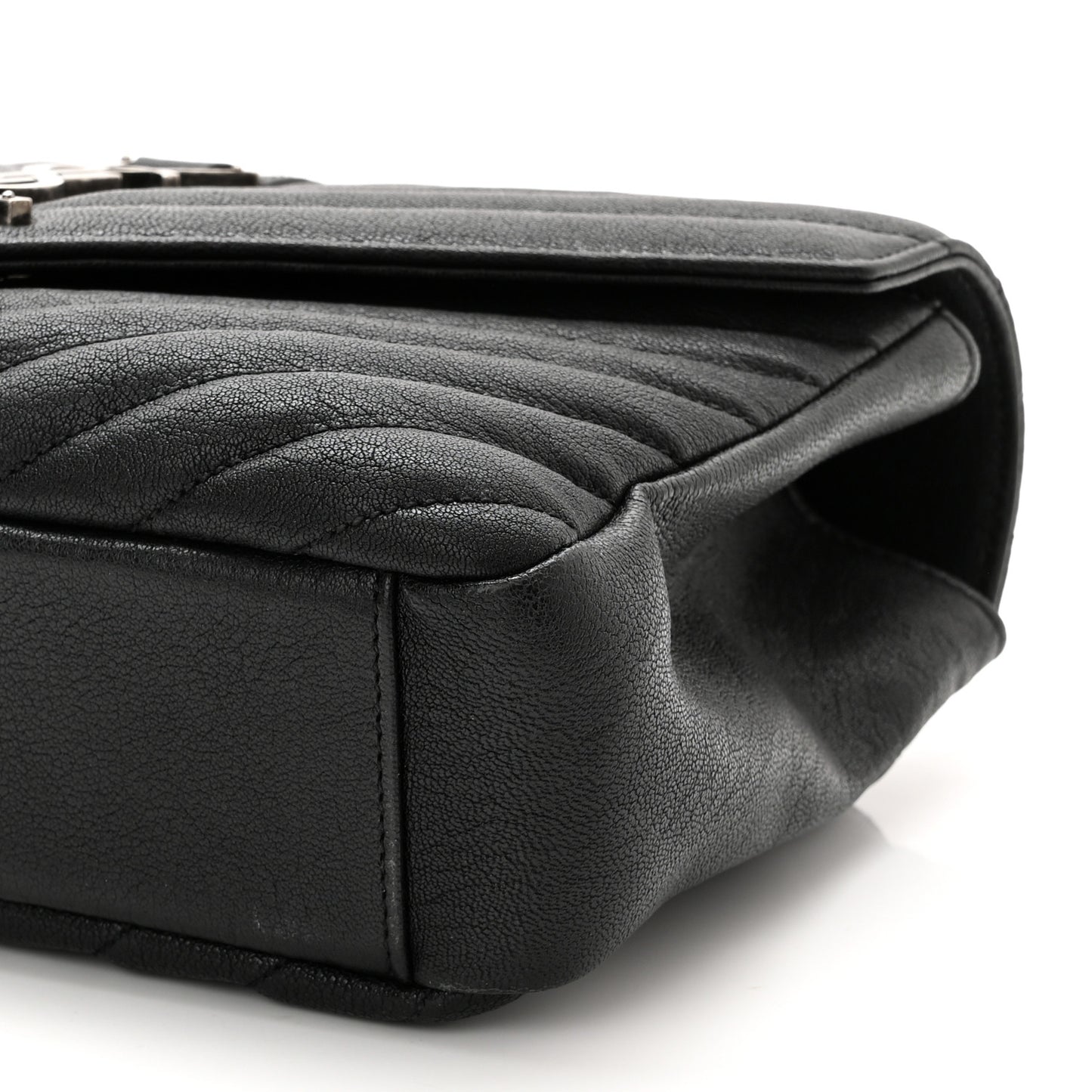 Sheepskin Matelasse Chevron Monogram Medium College Bag Black