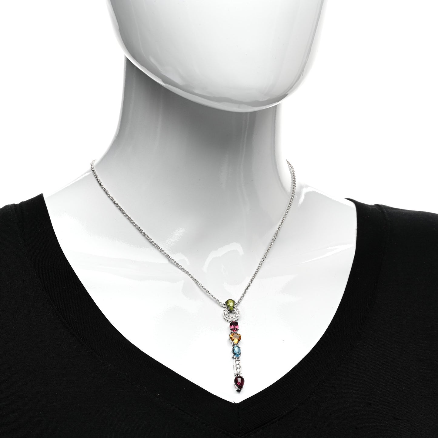 18K White Gold Diamond Multi-Gemstone Allegra Drop Pendant Necklace