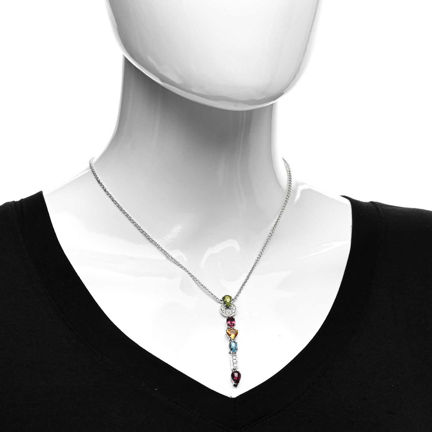 Bulgari 18K White Gold Diamond Multi-Gemstone Allegra Drop Pendant Necklace 2 of 4