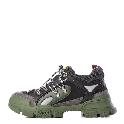 Gucci X SEGA Mesh Suede Calfskin Mens Flashtrek Sneakers 9 Loess Black Olive Green 1 of 8