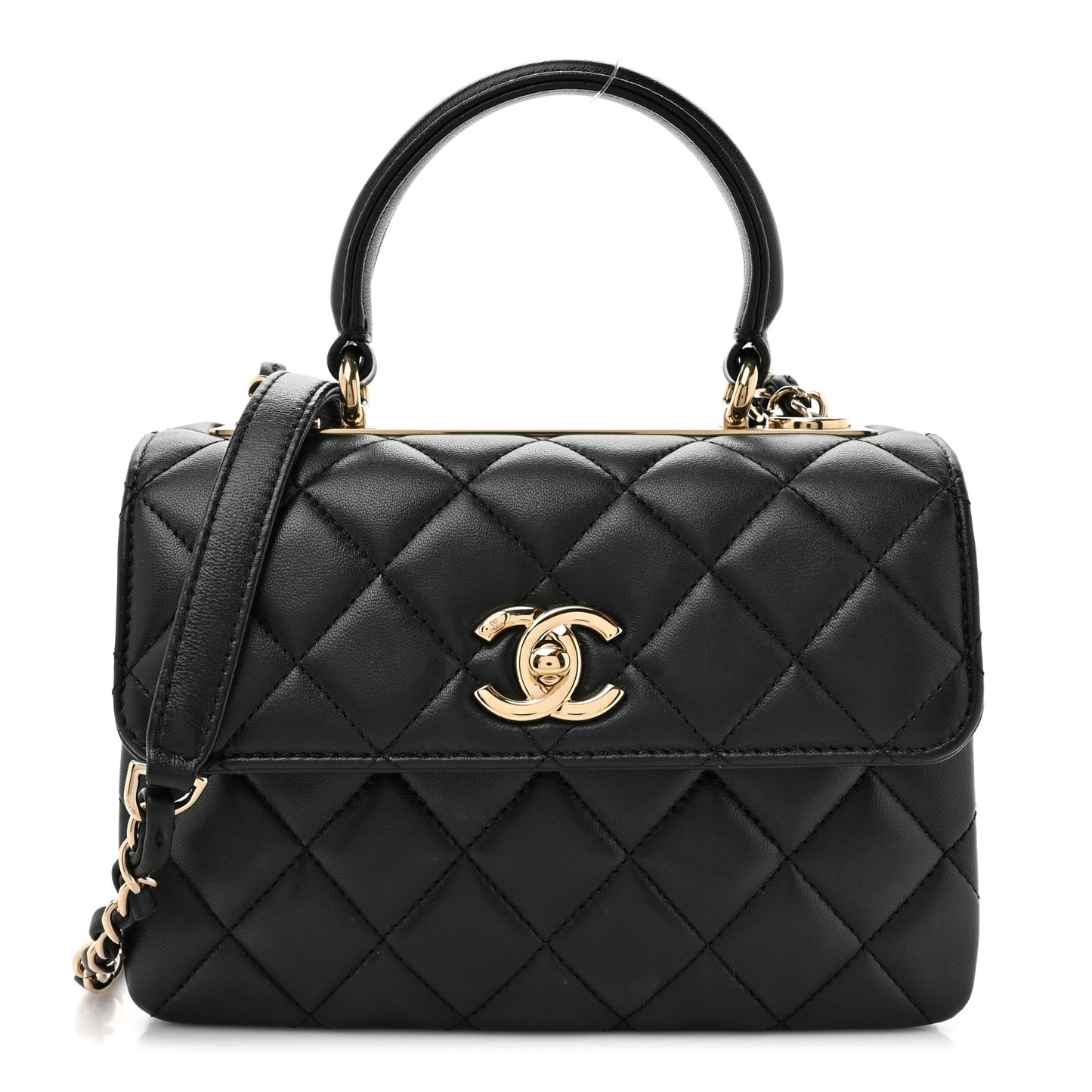 Lambskin Quilted Mini Trendy CC Dual Handle Flap Bag Black