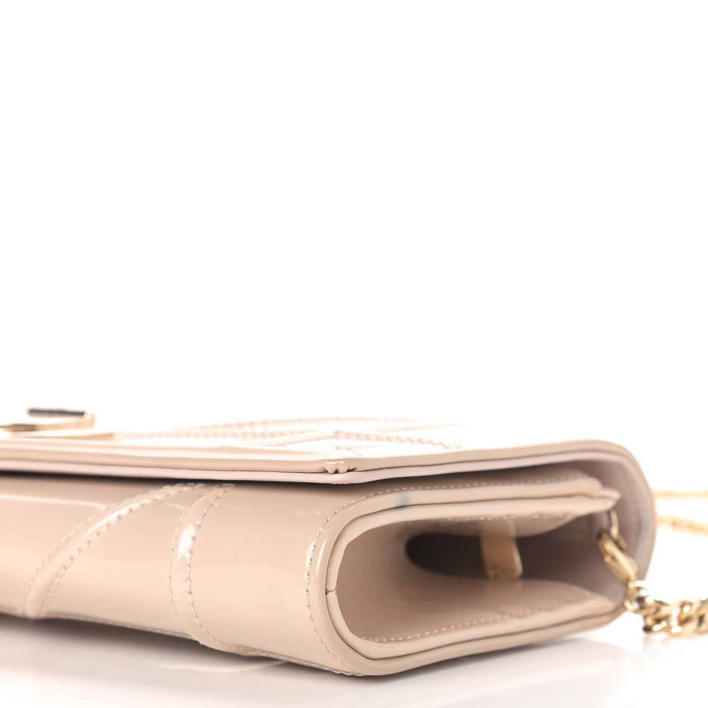 Patent Calfskin Diorama Croisiere Chain Wallet Beige
