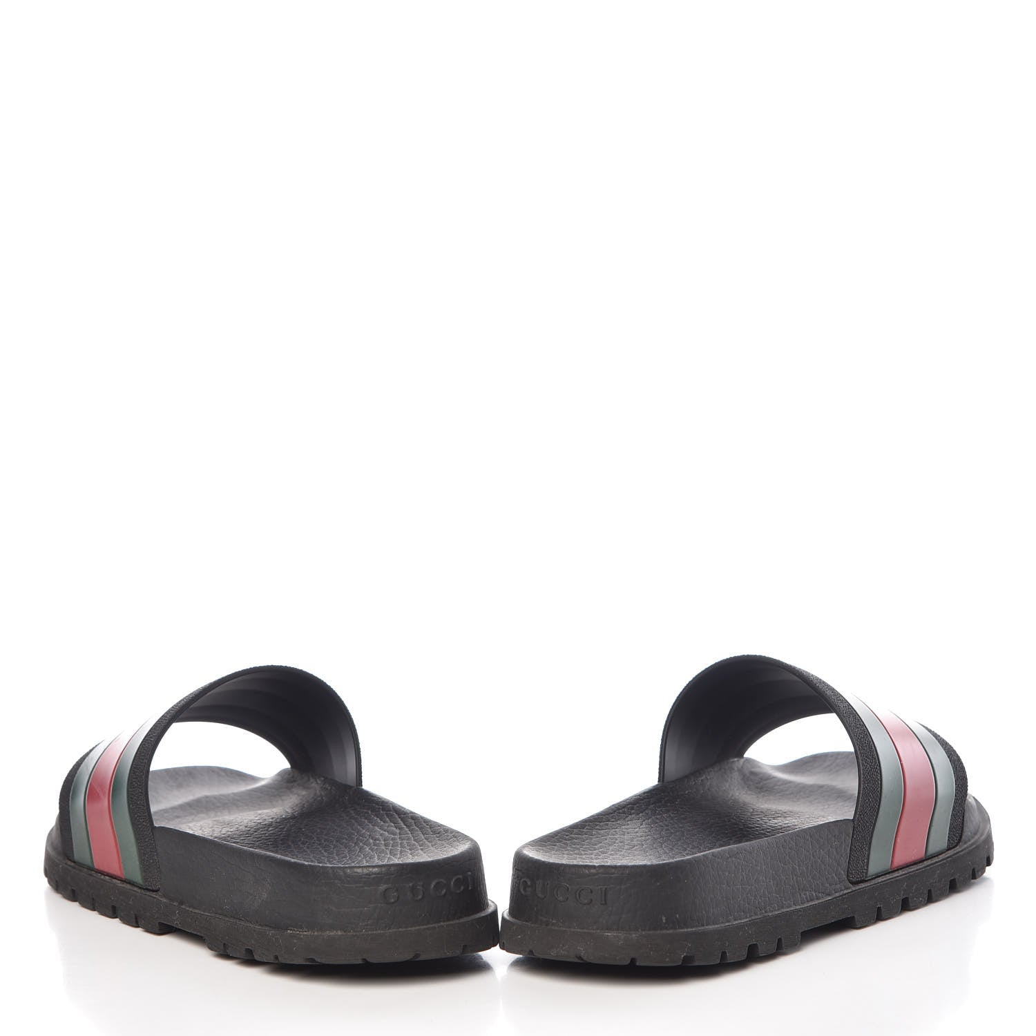 Gucci Rubber Web Mens Lug Sole Slide Sandals 5 Black Green Red 5 of 16