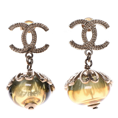 Chanel Resin Bead CC Charm Drop Earrings Gold 1 of 3