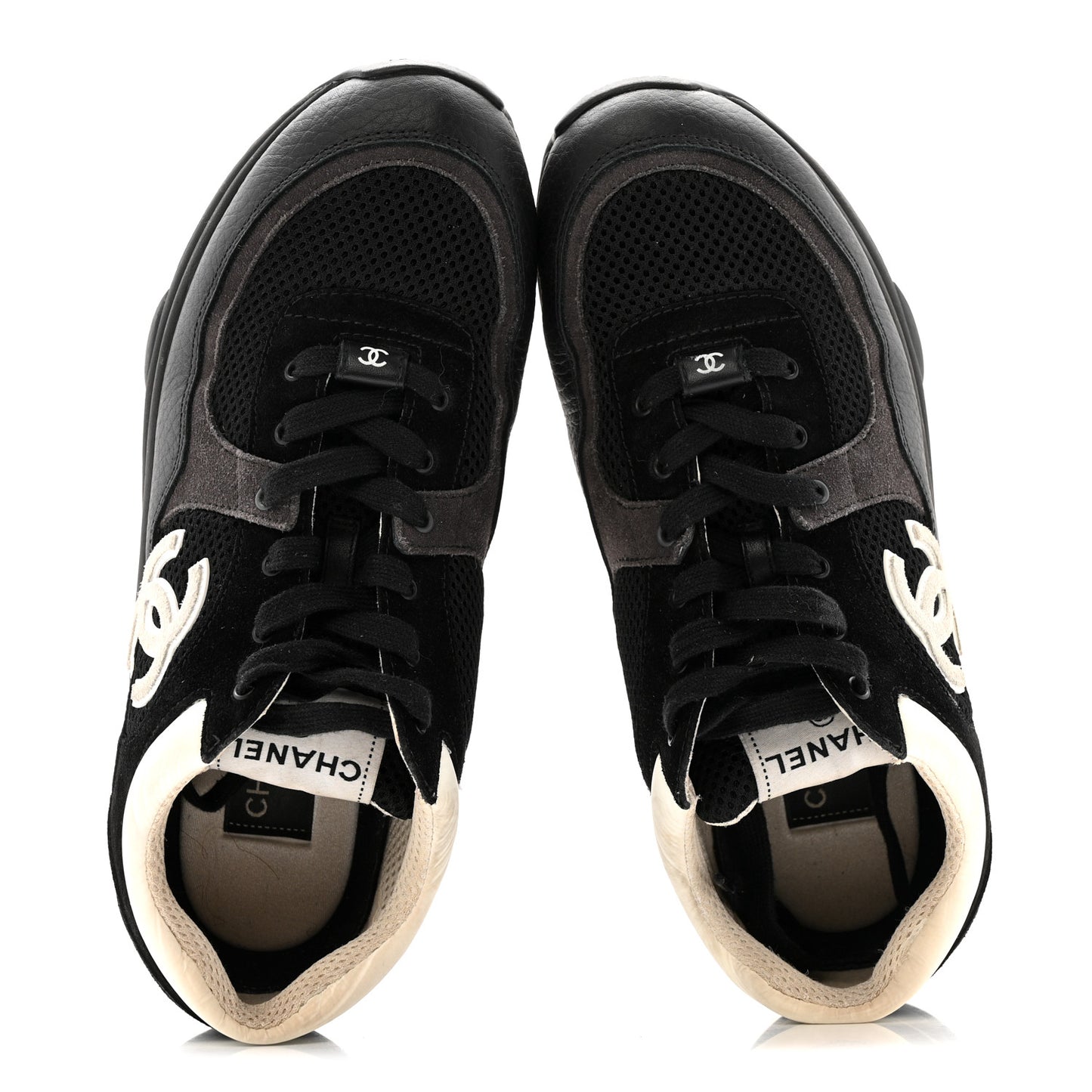 Mesh Suede Grained Calfskin Womens CC Sneakers 41 Black White