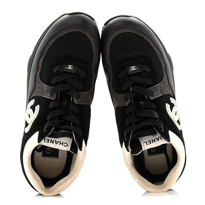 Chanel Mesh Suede Grained Calfskin Womens CC Sneakers 41 Black White 2 of 14