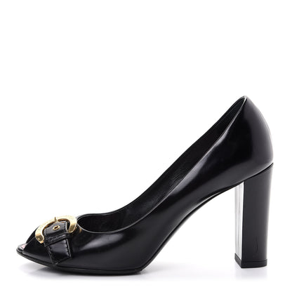 Louis Vuitton Smooth Calfskin Buckle Peep Toe Pumps 36.5 Black 1 of 10
