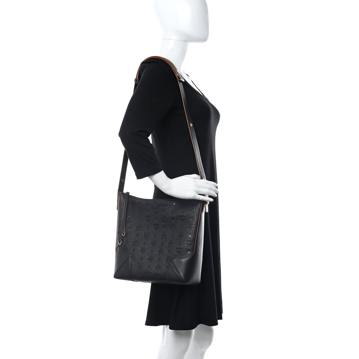 MCM Calfskin Ottomar Monogram Medium Klara Hobo Black 2 of 10