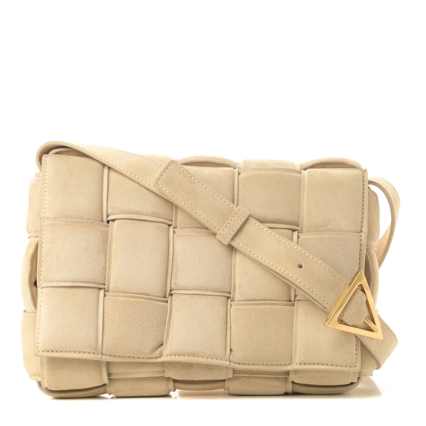 Suede Calfskin Maxi Intrecciato Padded Cassette Crossbody Bag Sand