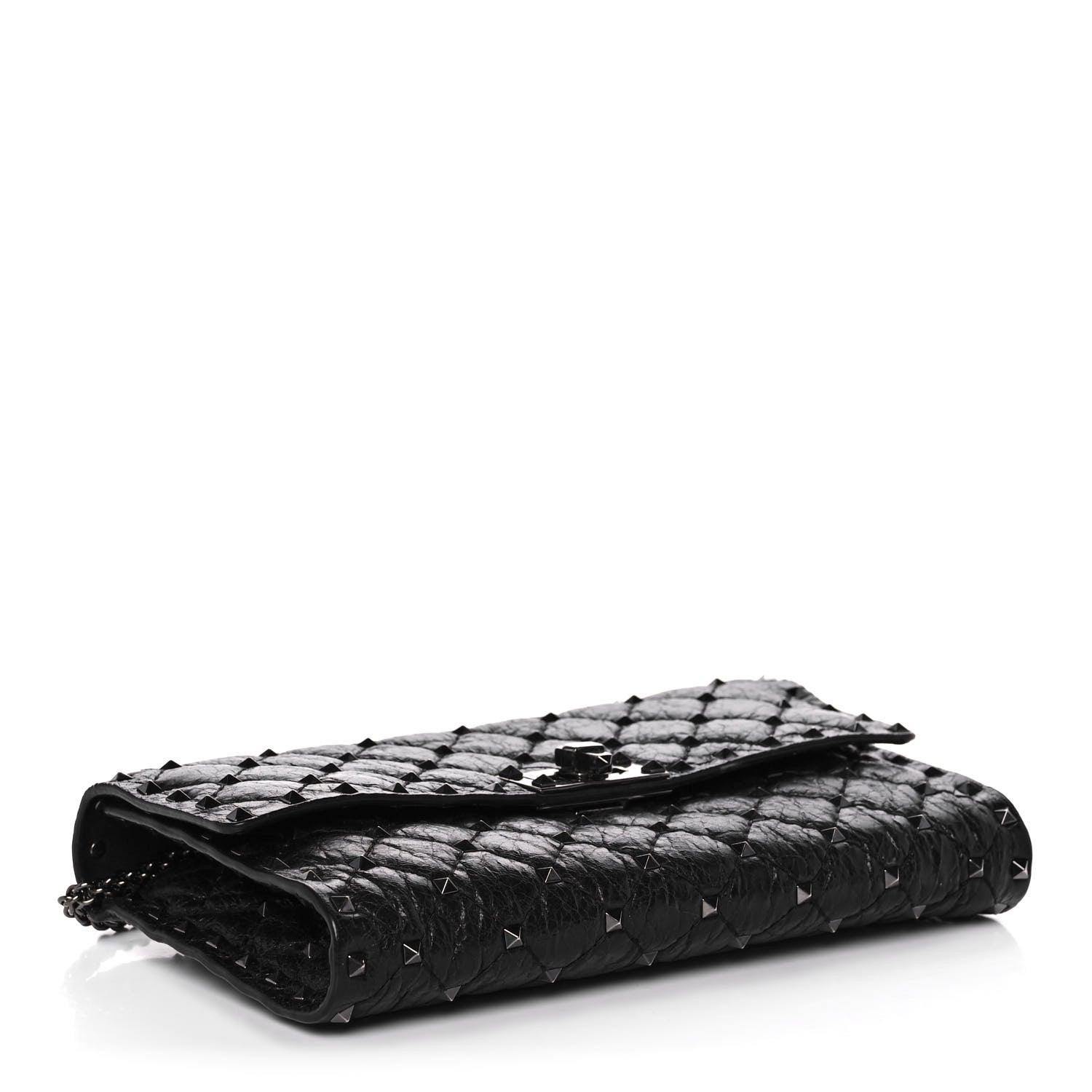 Valentino Garavani Craquele Nappa Rockstud Spike Wallet on Chain Black 4 of 14