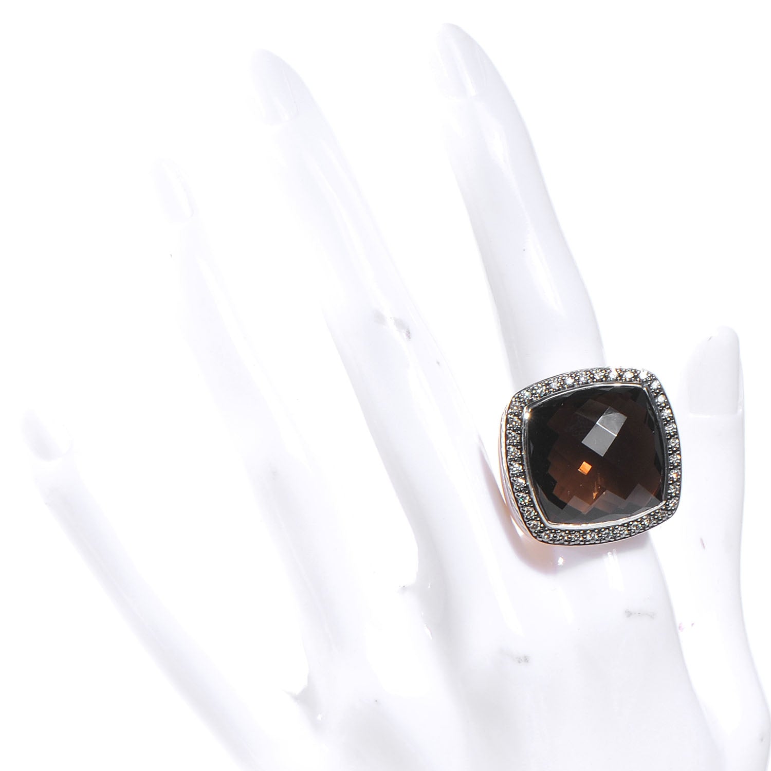David Yurman Sterling Silver Diamond Smoky Quartz 11mm Albion Ring 52 6 2 of 6