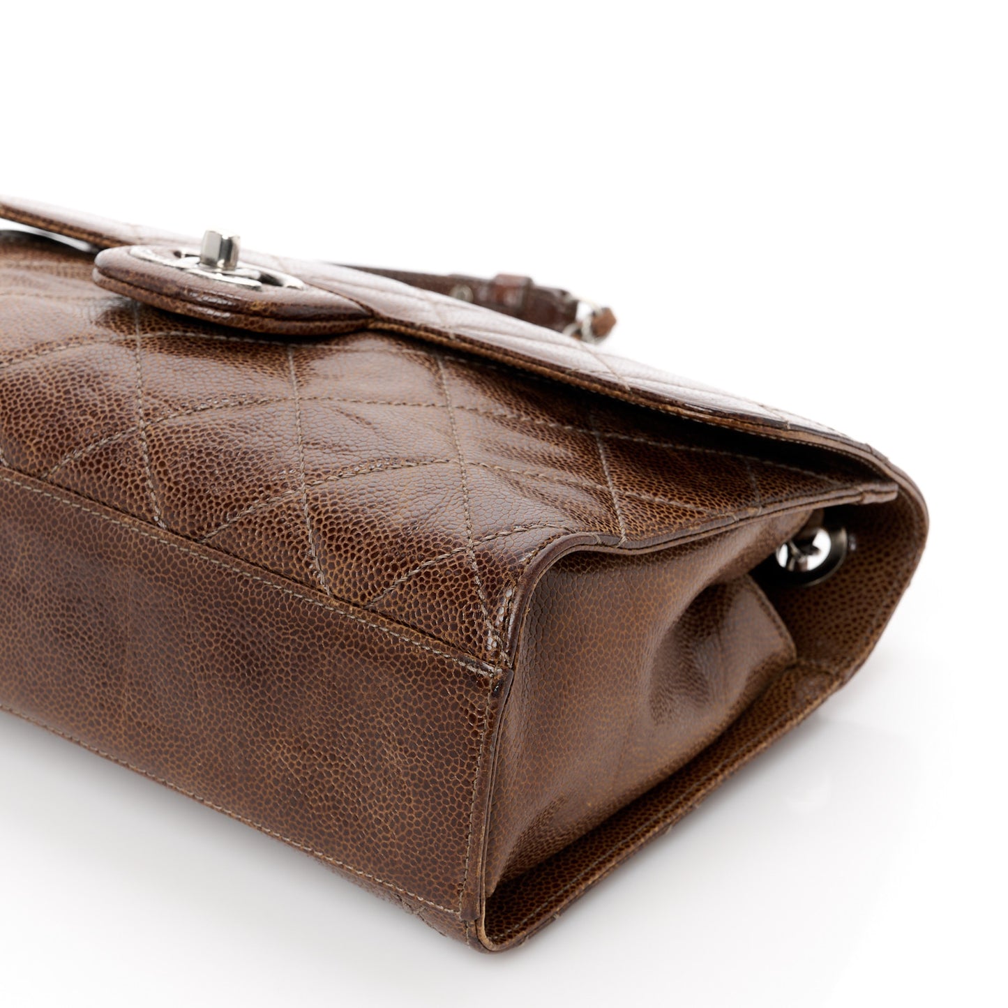 Crumpled Grained Calfskin Medium CC Crave Flap Brown