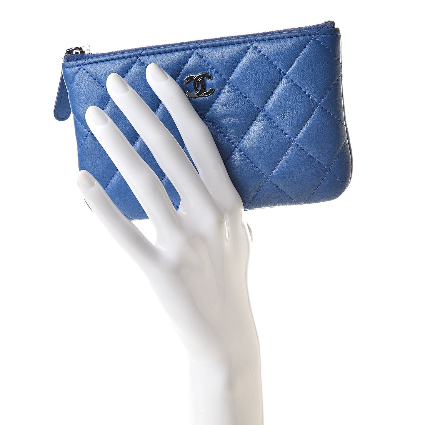 Lambskin Quilted Small Cosmetic Case Blue