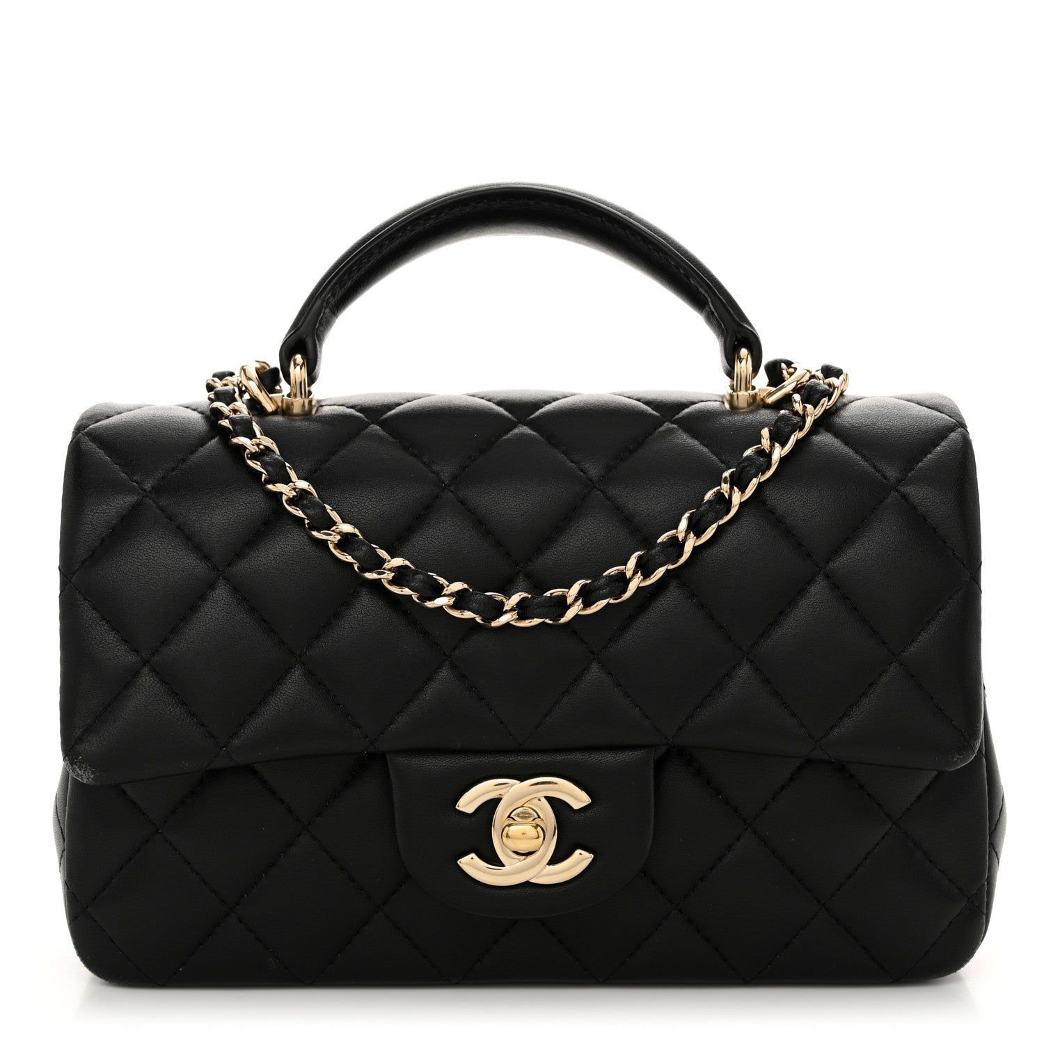 Chanel Lambskin Quilted Mini Top Handle Rectangular Flap Black 1 of 12