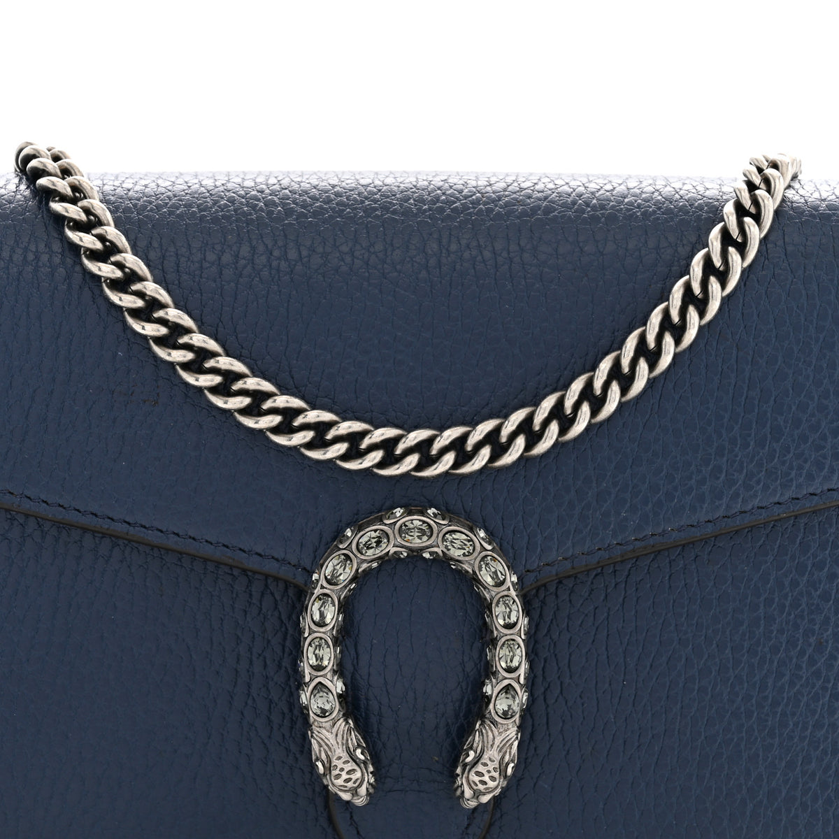 Dollar Calfskin Crystal Mini Dionysus Chain Wallet Blue Agata Black Diamond