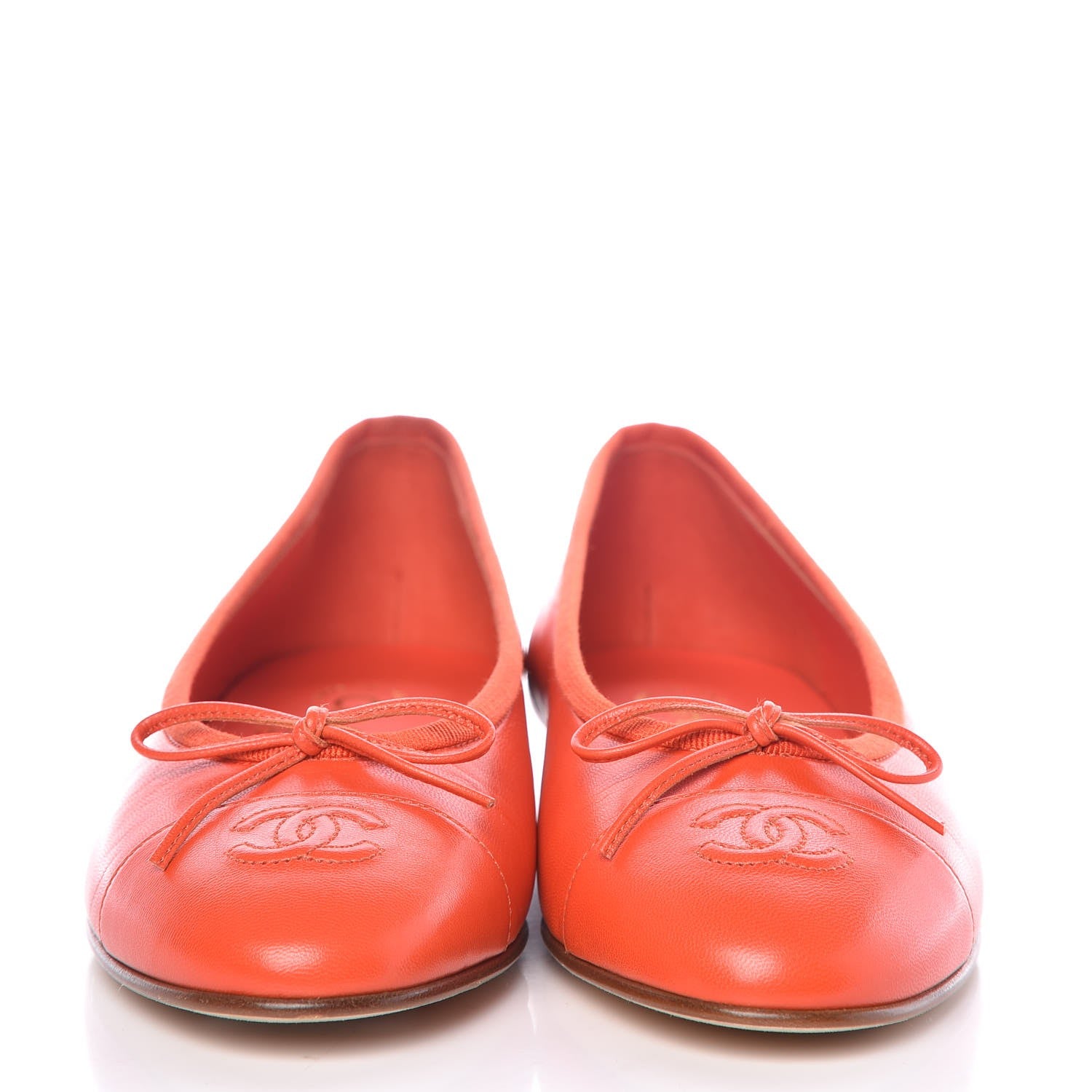 Chanel Goatskin Cap Toe CC Ballerina Flats 37 Orange 2 of 10