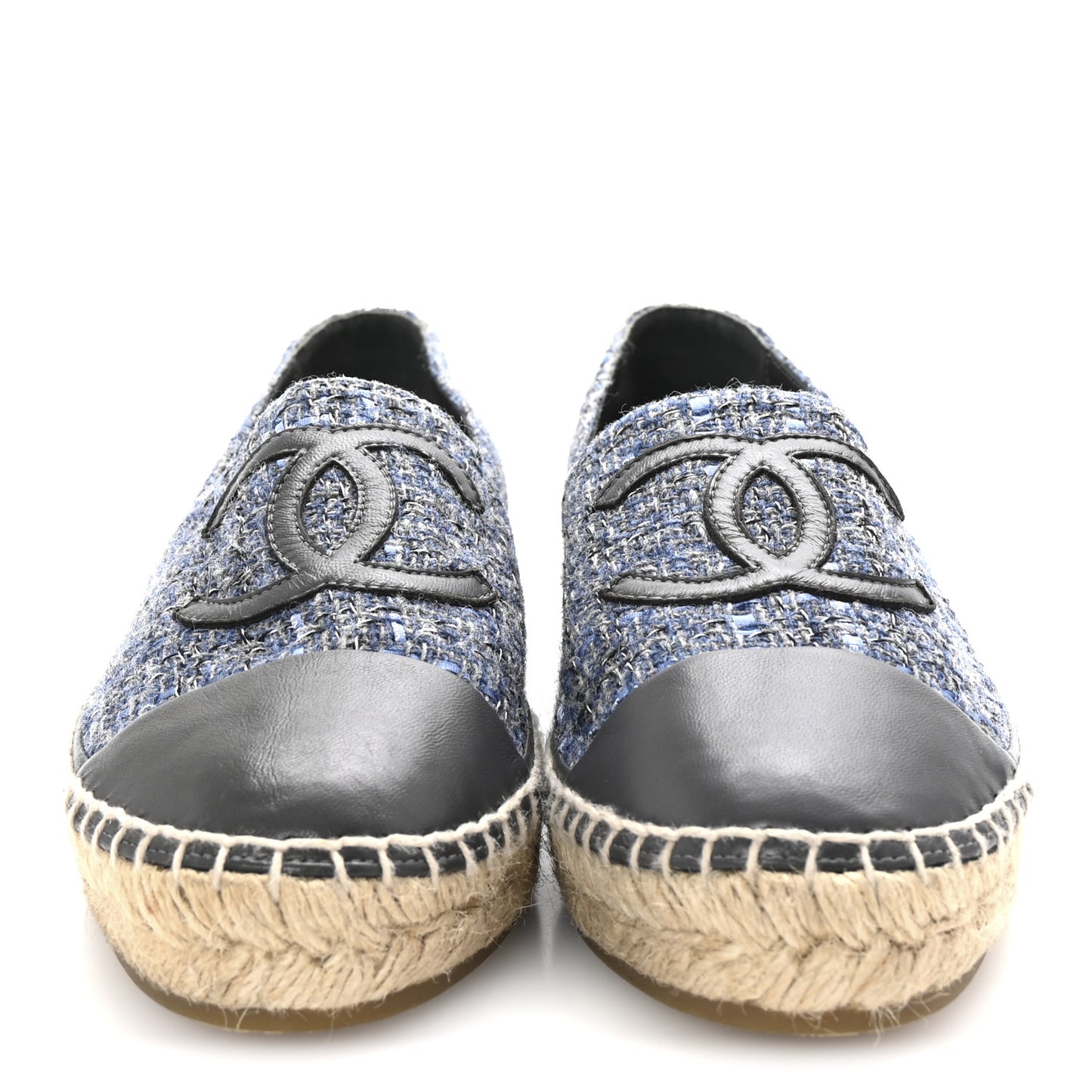 Tweed Lambskin CC Espadrilles 40 Blue Grey