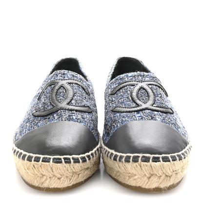 Chanel Tweed Lambskin CC Espadrilles 40 Blue Grey 3 of 10