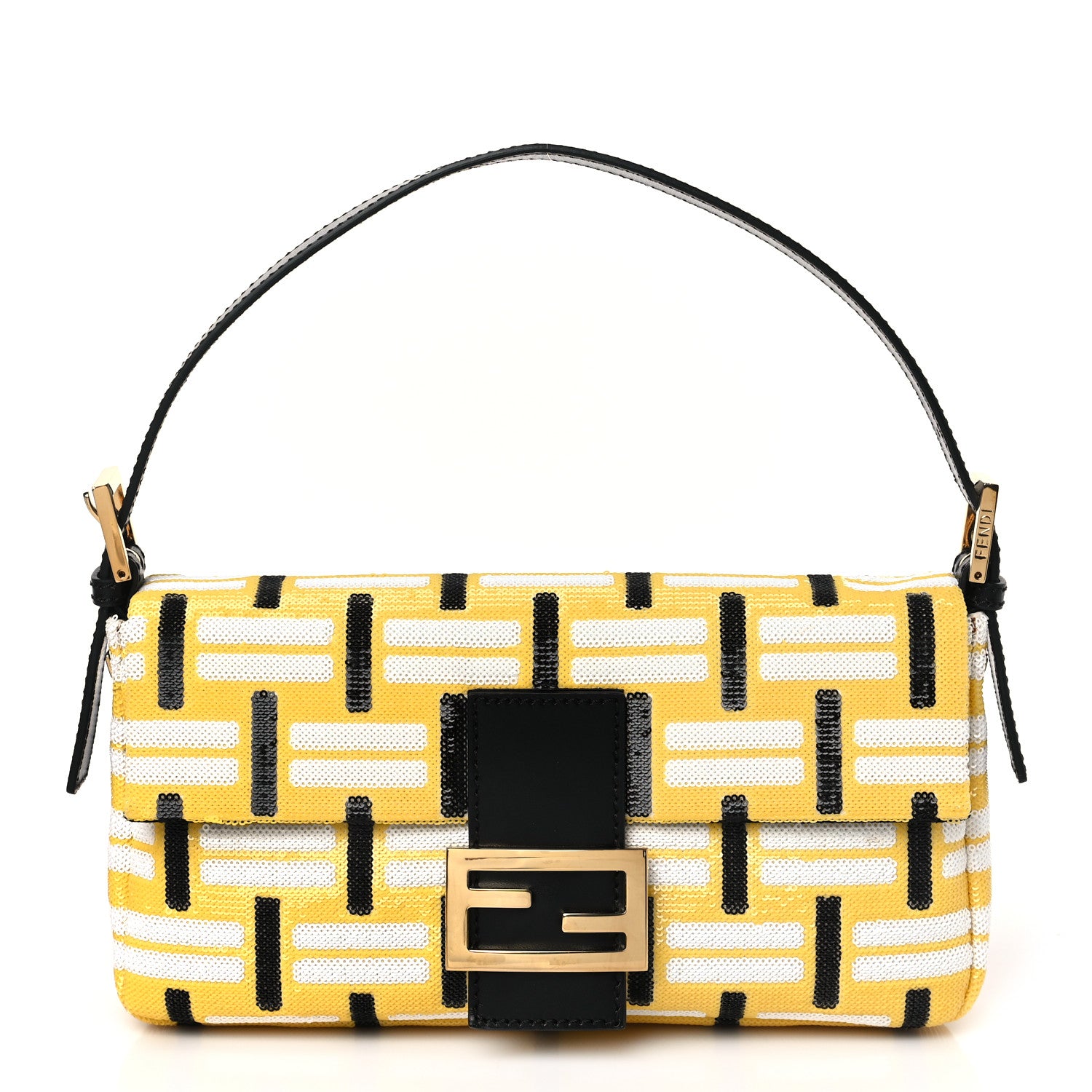 Fendi Satin Sequin Baguette Black Yellow White 1 of 11