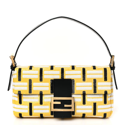 Fendi Satin Sequin Baguette Black Yellow White 1 of 11