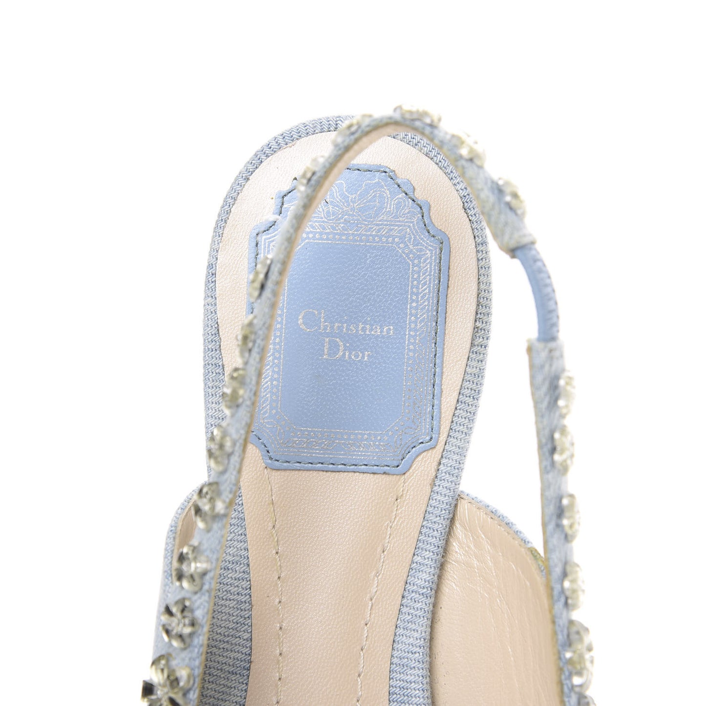 Denim Crystal Garland Flat Slingback 37.5 Celeste