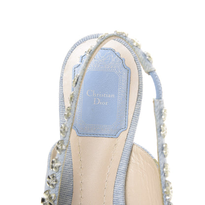 Christian Dior Denim Crystal Garland Flat Slingback 37.5 Celeste 6 of 11