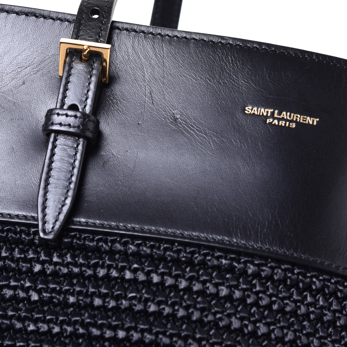 Calfskin Raffia Medium Shopper Tote Black