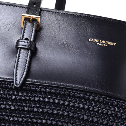Saint Laurent Calfskin Raffia Medium Shopper Tote Black 9 of 9
