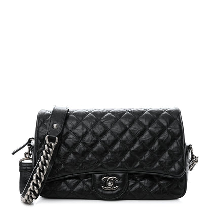 Chanel Crumpled Calfskin Quilted Medium Casual Rock Flap Black 1 of 9