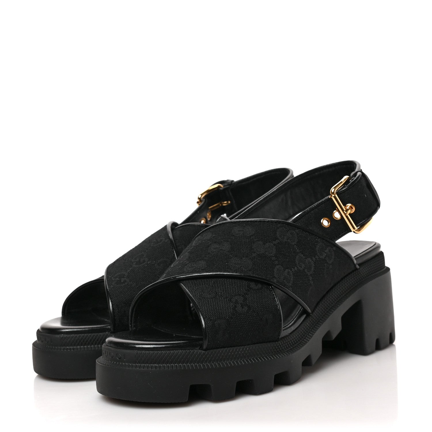 Gucci Monogram Granada Kid Trip 40/72mm Lug Sole Sandals 38 Black 3 of 8