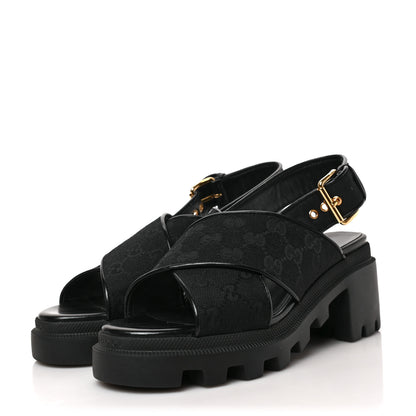 Gucci Monogram Granada Kid Trip 40/72mm Lug Sole Sandals 38 Black 3 of 8