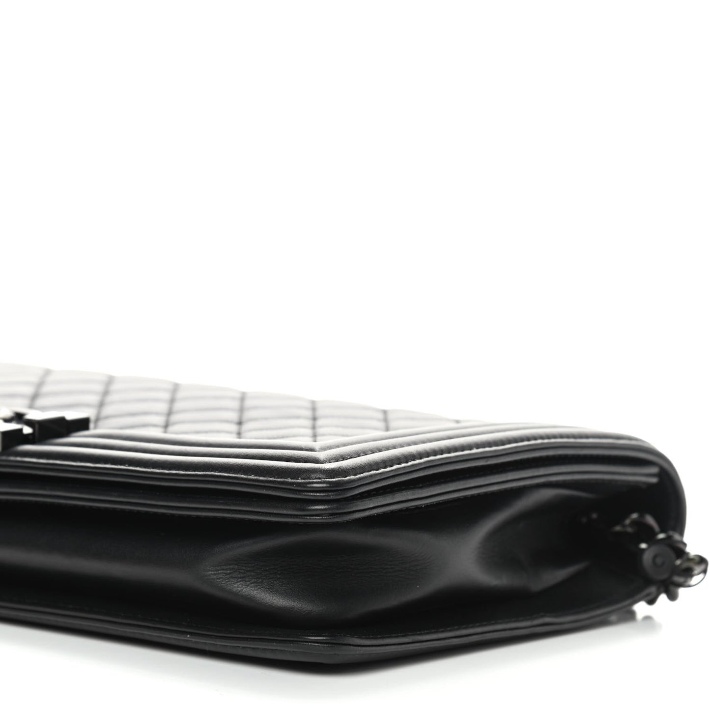 Calfskin Quilted Boy Clutch With Removable Chain So Black