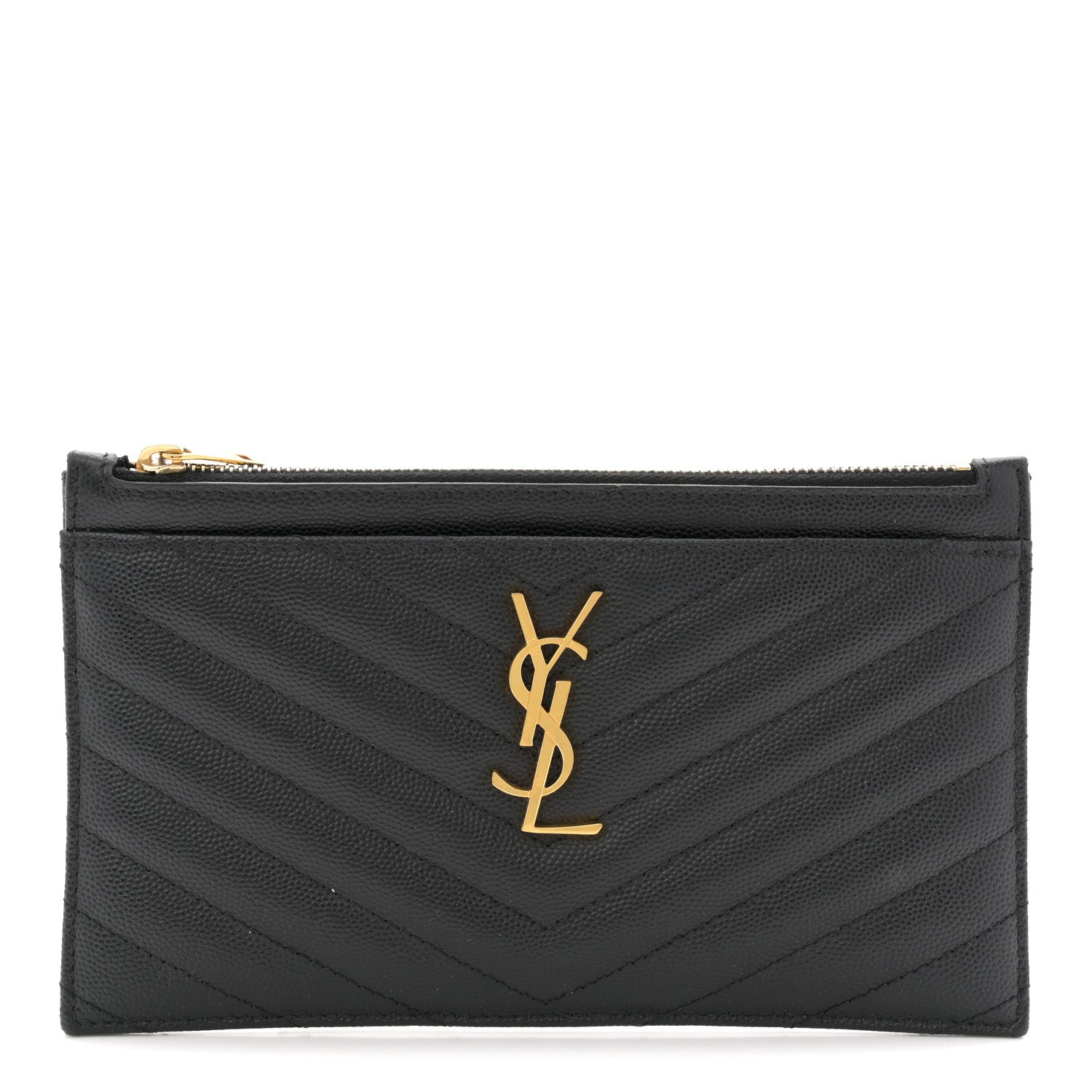 Saint Laurent Grain De Poudre Chevron Monogram Bill Pouch Black 1 of 10