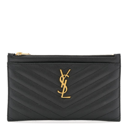Saint Laurent Grain De Poudre Chevron Monogram Bill Pouch Black 1 of 10