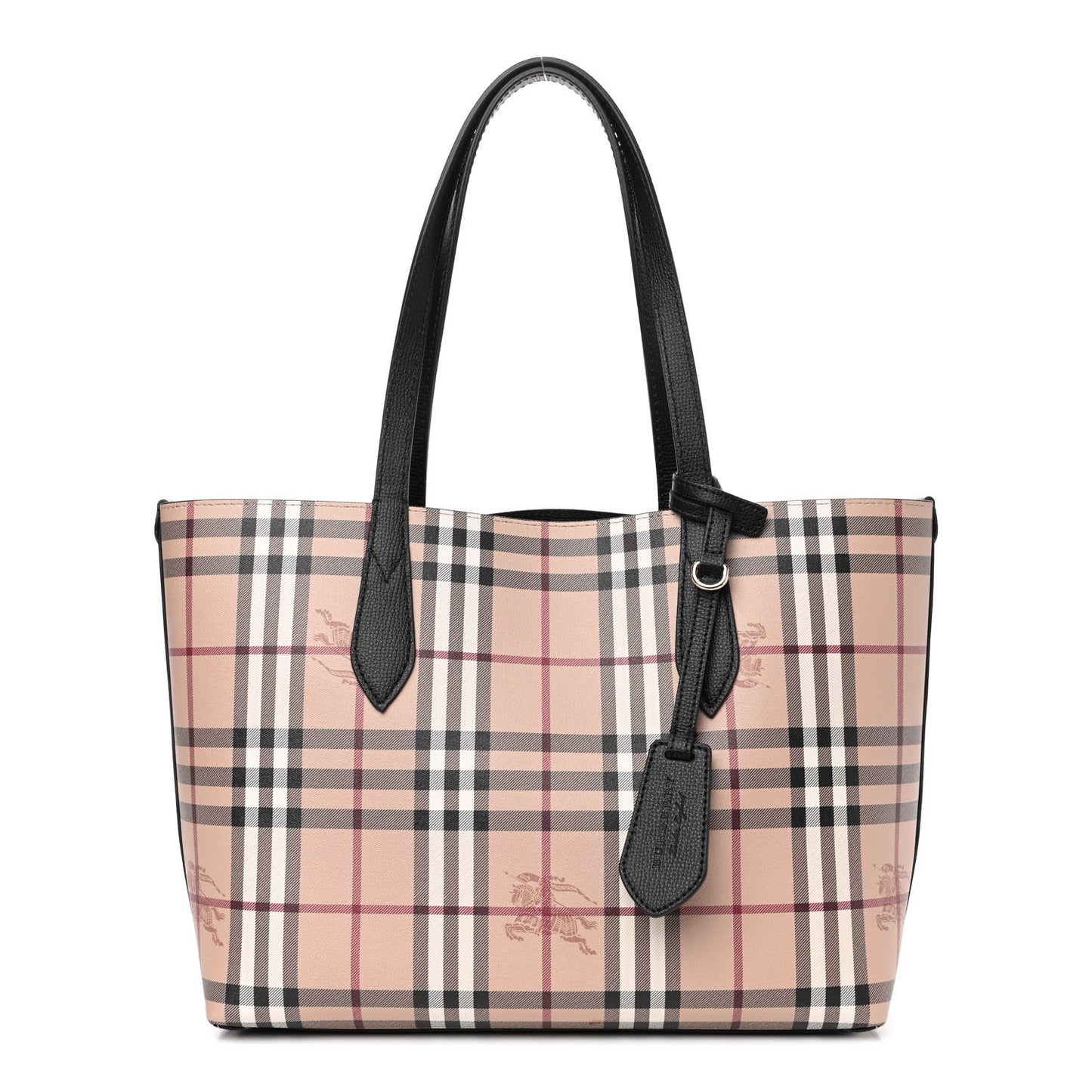 Grainy Calfskin Haymarket Check Small Reversible Tote Black