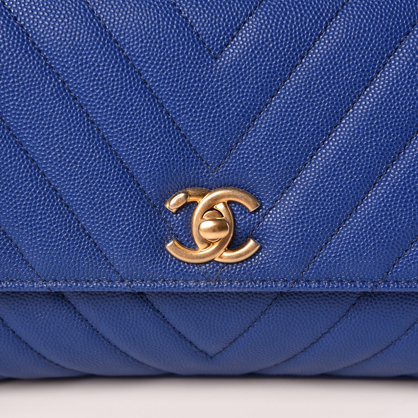 Caviar Chevron Quilted Mini Coco Handle Flap Blue