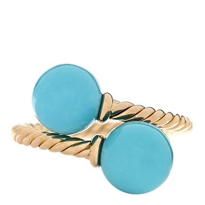 David Yurman 18K Yellow Gold Turquoise 8mm Solari Bypass Ring 52 6 1 of 5
