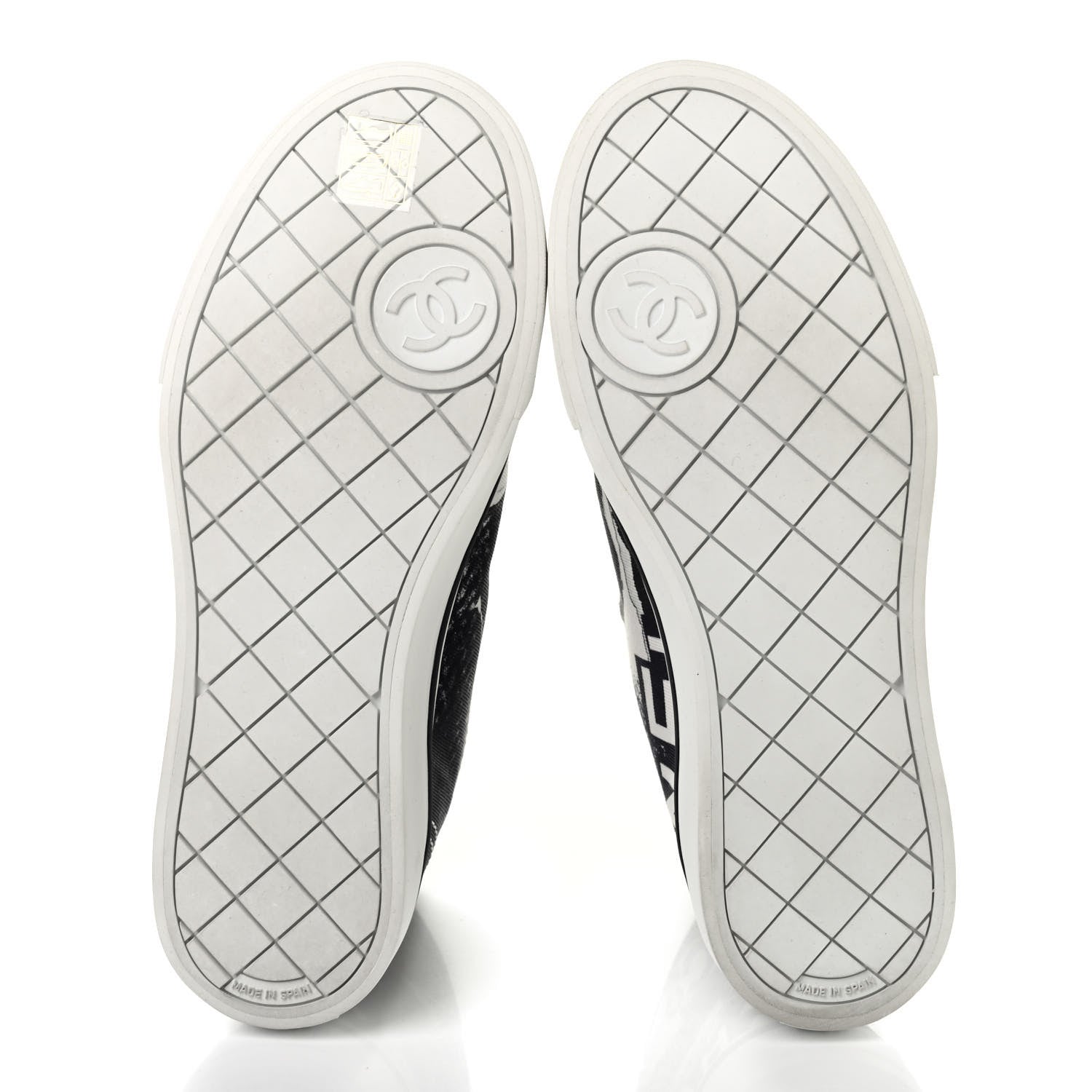 Chanel Printed Fabric High Top Logo Sneakers 38 White Black 5 of 10
